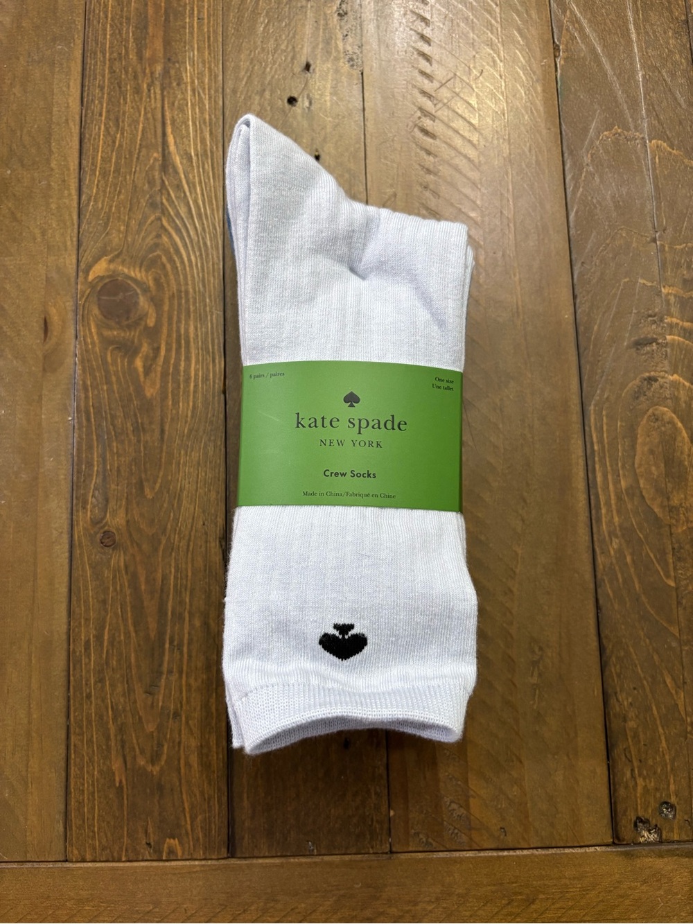 Kate Spade Blue Crew Socks with Black Heart Motif